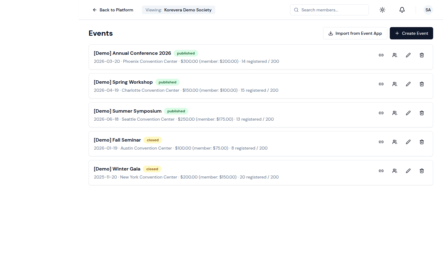 Commerce — events page, cart checkout